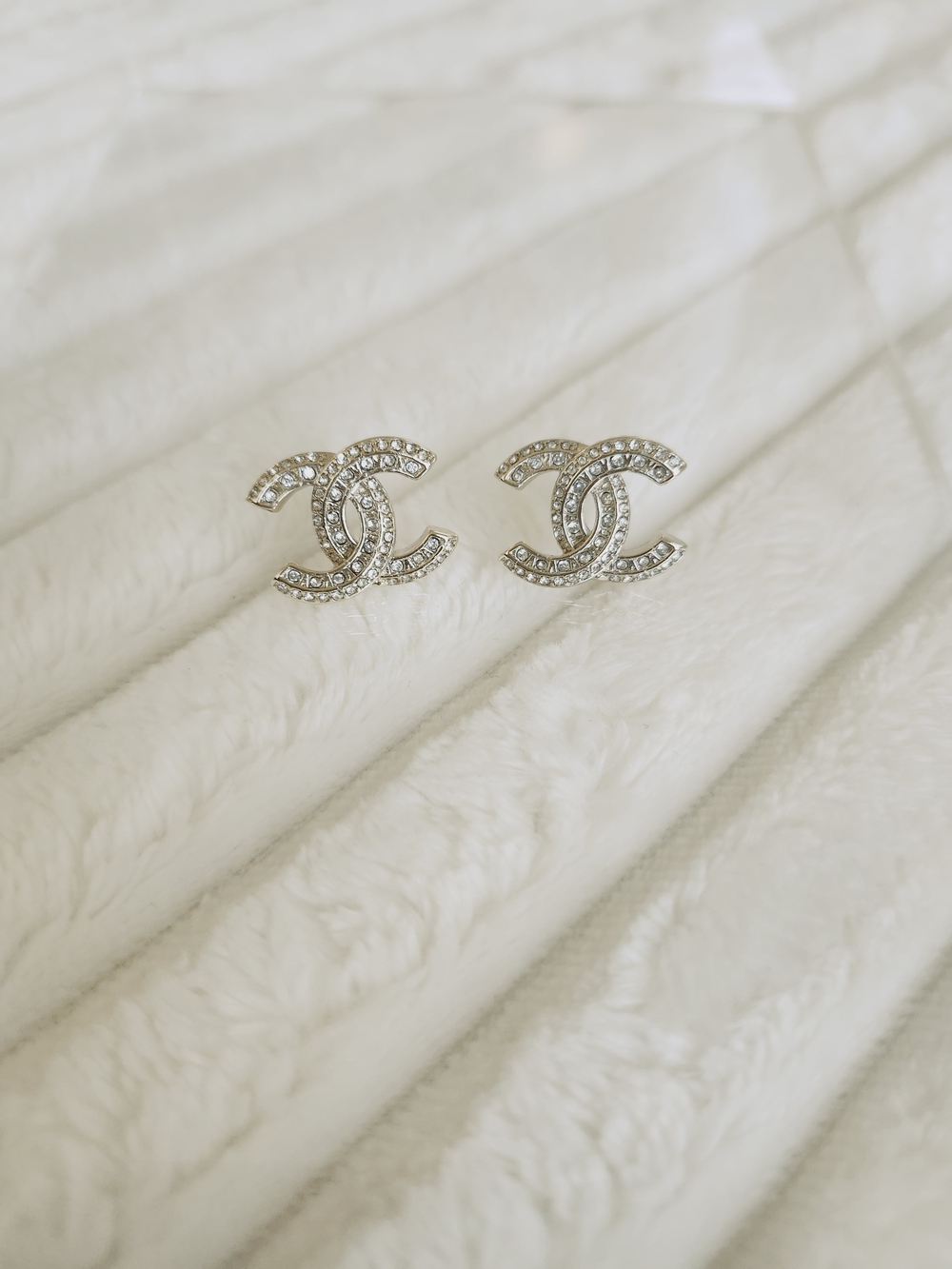 Gold Tone Crystal Pave Interlocking C Stud Earrings Statement